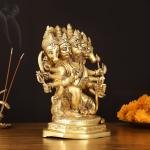 Powerful Brass Superfine Panchmukhi Hanuman Sculpture 11" | Intricate Carvings | 7.5 kg Strength Invoking | 10.5" Width, 6" Depth | Spiritual Sanctuary Enhancer